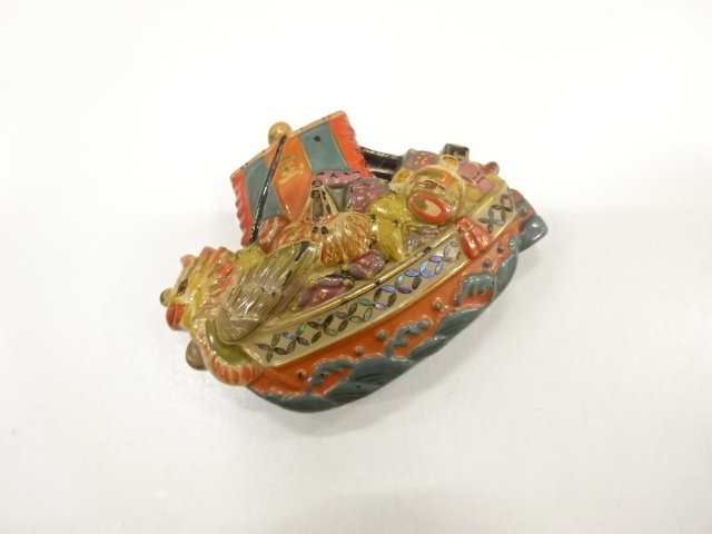 JAPANESE KIMONO / ANTIQUE METAL ENGRAVING MOTHER-OF-PEARL INLAY OBIDOM